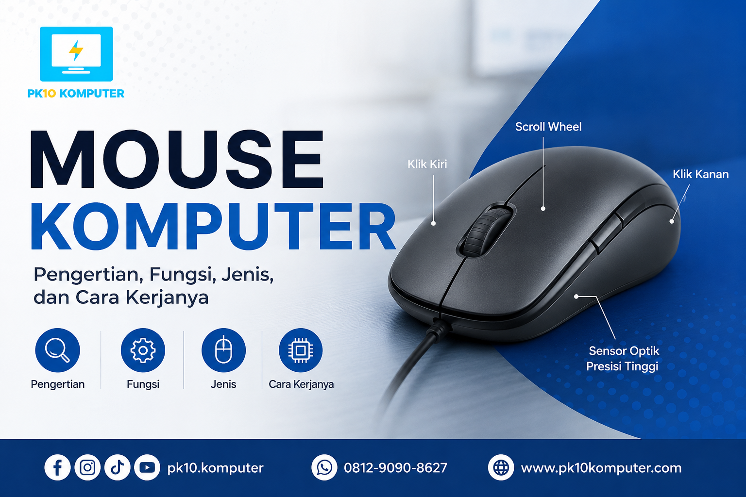 Mouse Komputer Pengertian, Fungsi, Jenis, dan Cara Kerjanya