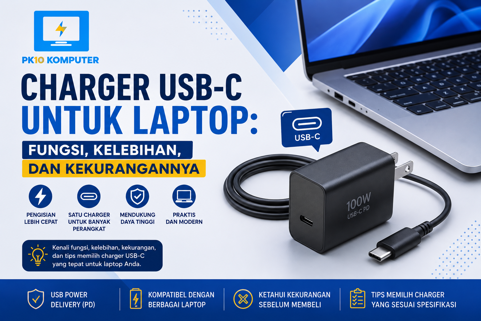 Charger USB-C untuk Laptop Fungsi, Kelebihan, dan Kekurangannya