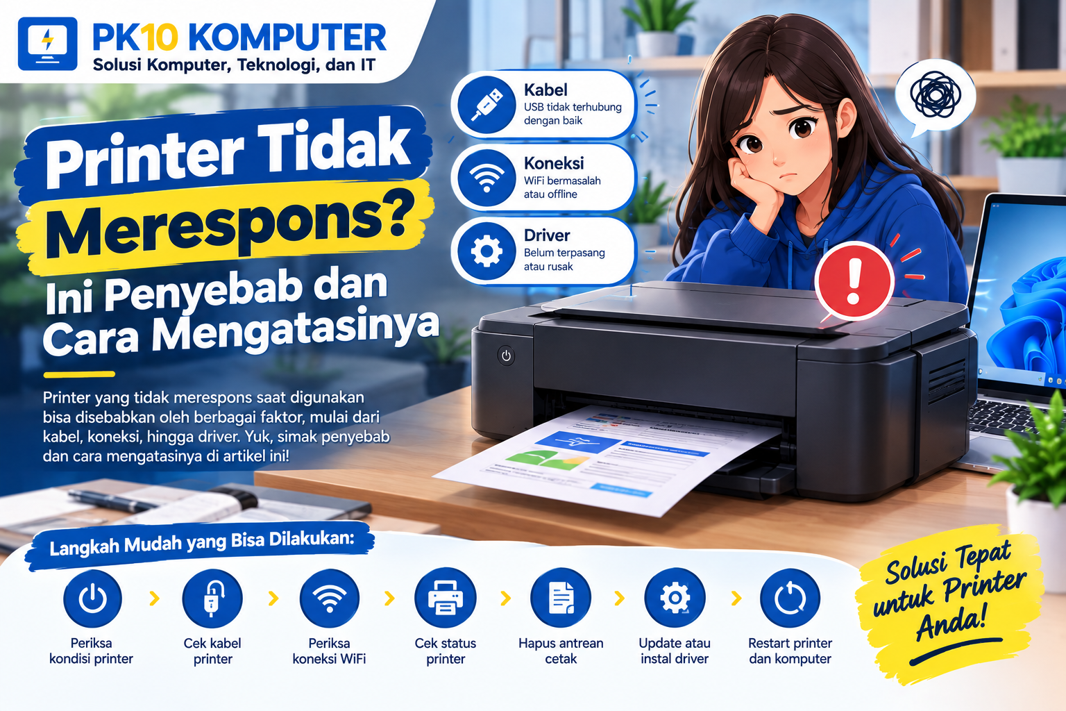 Printer tidak merespons dan cara mengatasi masalah kabel, koneksi, dan driver