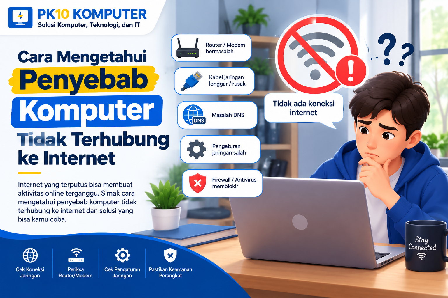 Cara mengetahui penyebab komputer tidak terhubung ke internet