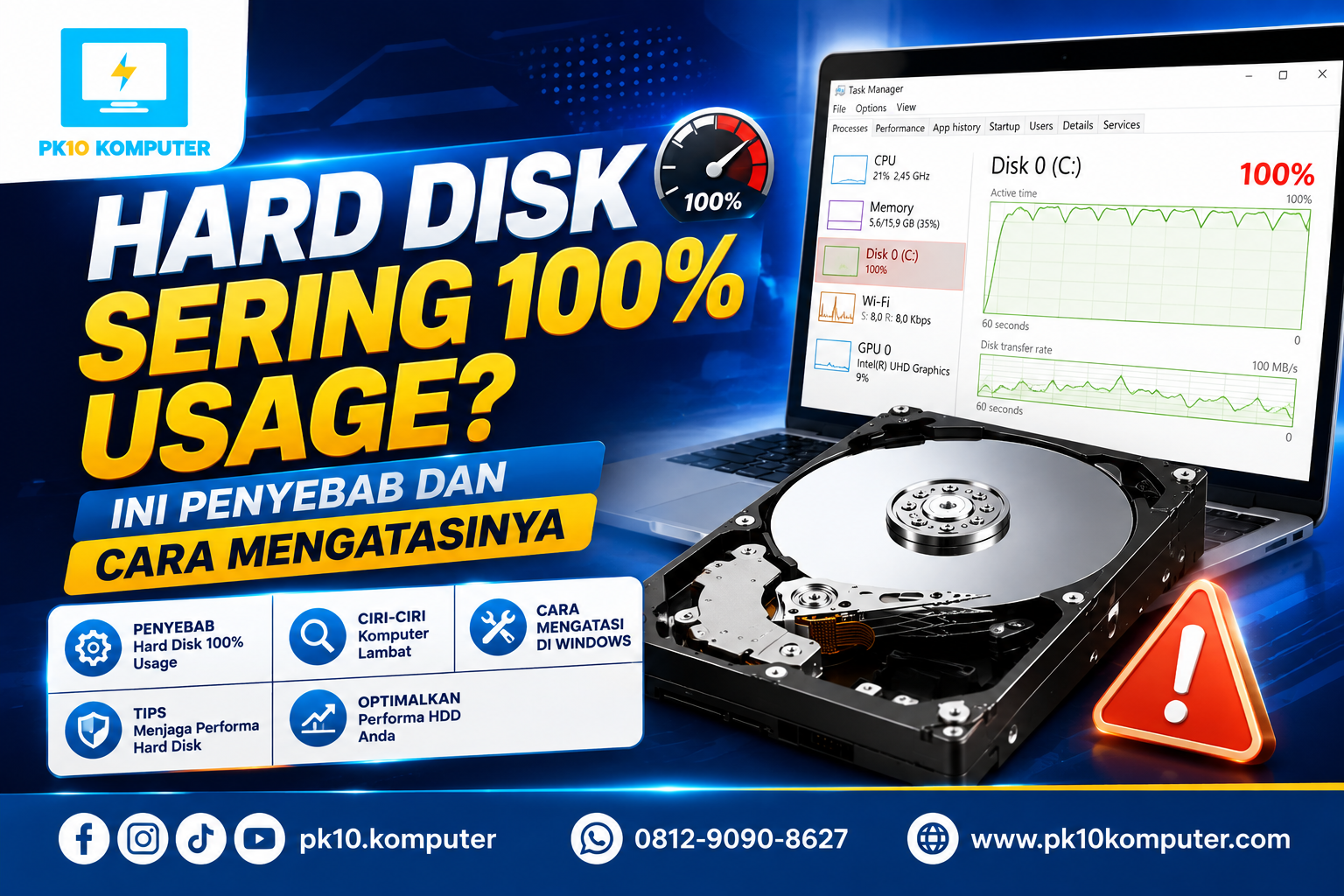 Hard Disk Sering 100% Usage Ini Penyebab dan Cara Mengatasinya