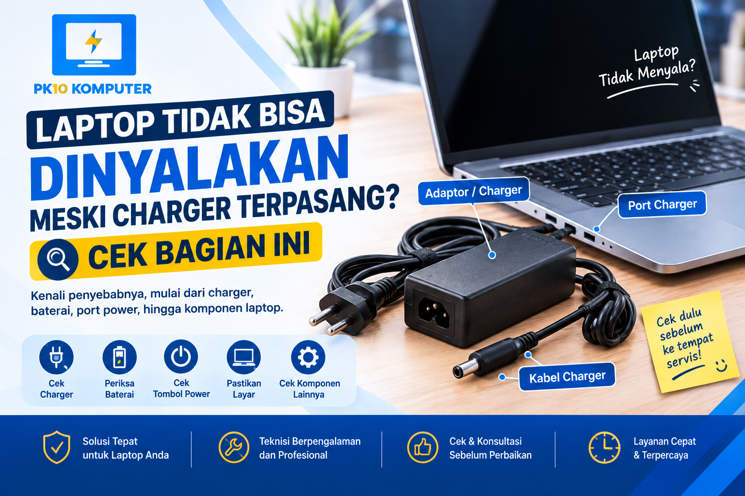 Laptop Tidak Bisa Dinyalakan Meski Charger Terpasang Cek Bagian Ini