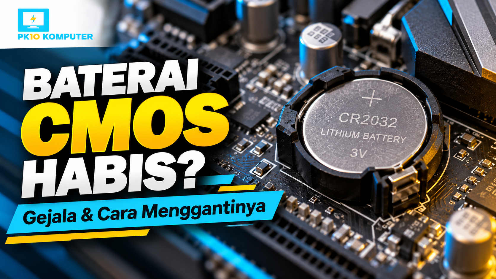 Baterai CMOS CR2032 pada motherboard komputer dan gejala baterai CMOS habis