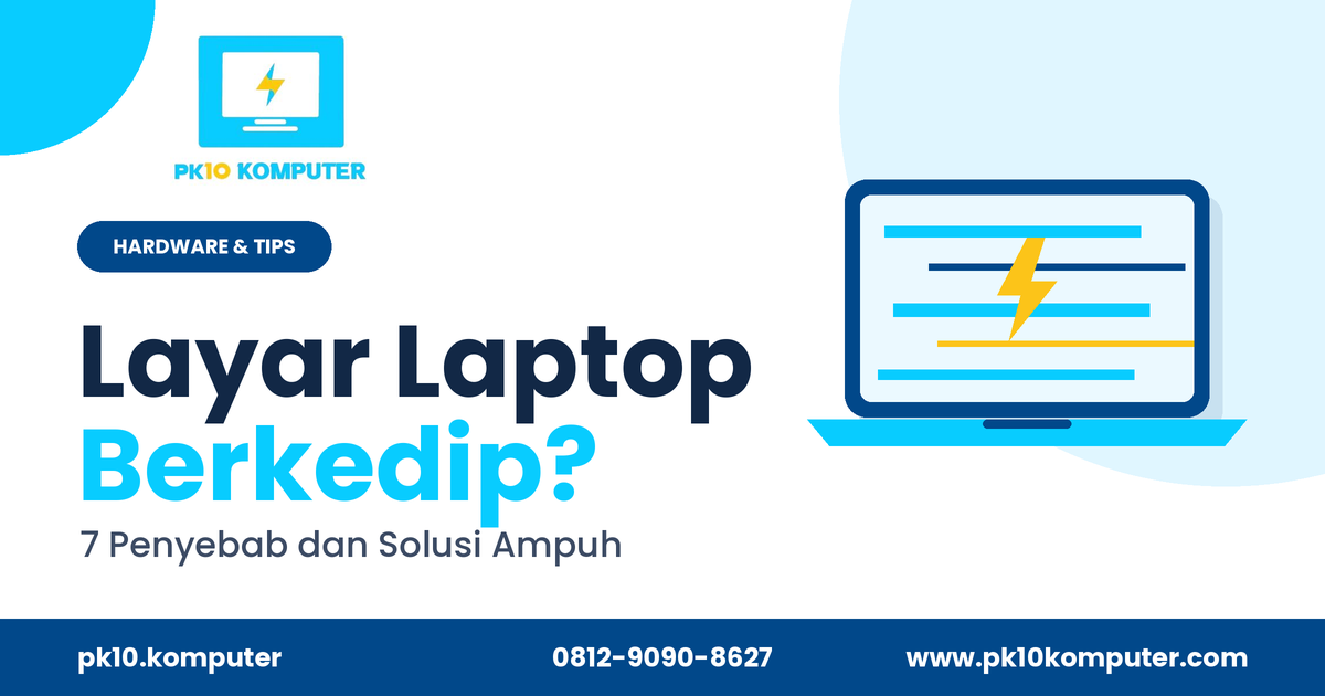 Layar laptop berkedip saat digunakan di meja kerja
