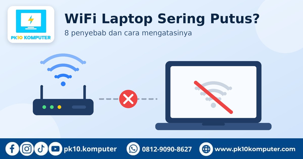 Laptop dengan wifi laptop sering putus ditandai ikon WiFi terputus di taskbar Windows